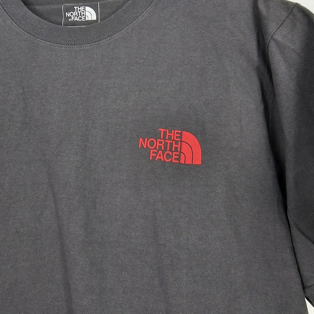 The North Face Dark Grey T Shirt Red Never Stop Exploring Logo Men's Medium NWOT